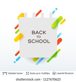 Calendar silhouette and text. Back to school badge sticker with bright stripes.