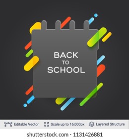 Calendar silhouette and text. Back to school badge sticker with bright stripes.