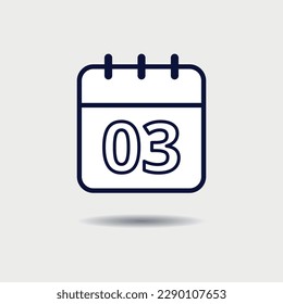 Calendar simple flat icon for graphic resource with day 03 marked.