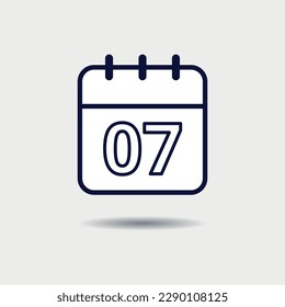 Calendar simple flat icon for graphic resource with day 07 marked.