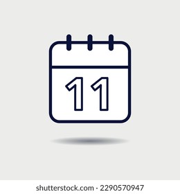 Calendar simple flat icon for graphic resource with day 11 marked.