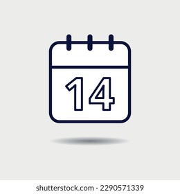 Calendar simple flat icon for graphic resource with day 14 marked.