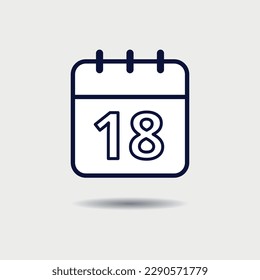 Calendar simple flat icon for graphic resource with day 18 marked.