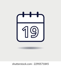 Calendar simple flat icon for graphic resource with day 19 marked.
