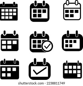 Calendario juego de iconos simples para aplicaciones y sitios web en blanco 