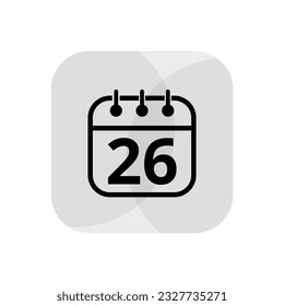 Icono de calendario simple con un día específico marcado. Icono plano del calendario para sitios web, blogs y recursos gráficos. Cita programada, día 26.