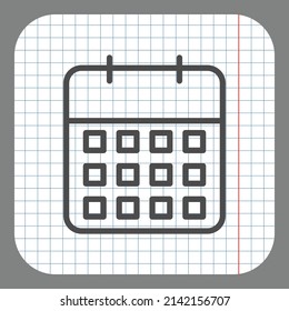 Calendar simple icon vector. Flat desing. On graph paper. Grey background.ai