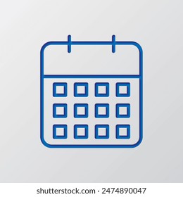 Vector de iconos simples de calendario. Diseño plano. Diseño de corte de papel. Símbolo azul cortado con sombra. Fondo gris.ai