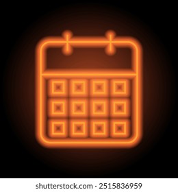 Calendar simple icon vector. Flat design. Orange neon on black background.ai