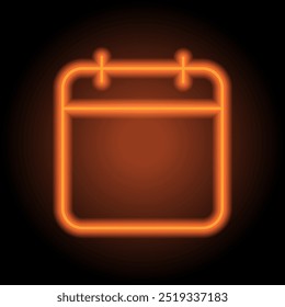 Calendar simple icon, vector. Flat design. Orange neon on black background.ai