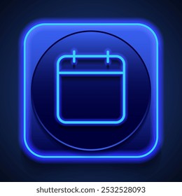 Ícone simples do calendário, vetor. Design plano. Estilo de néon azul no botão. Com shadow.ai