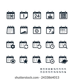 Iconos simples de calendario. Píxel perfecto.