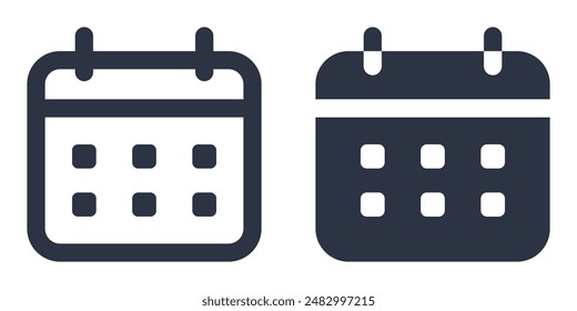 Conjunto de iconos simples de calendario diseñado en estilo de relleno, contorno, línea y trazo