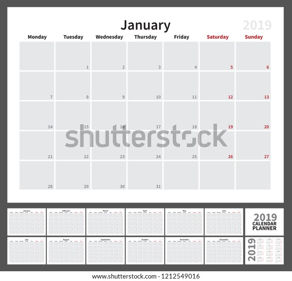 Calendar Simple Planner 19 Year Stock Vector Royalty Free