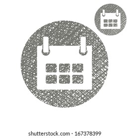 Calendar simple single color icon isolated on white background with sketch lined hand drawn texture.