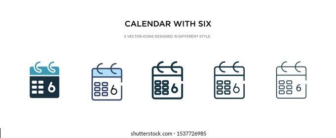 calendar with six days icon in different style vector illustration. two colored and black calendar with six days vector icons designed in filled, outline, line and stroke style can be used for web,