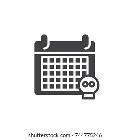 Calendar and skull icon vector, filled flat sign, solid pictogram isolated on white. Deadline symbol, logo illustration.