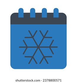 Ilustración vectorial del icono azul copo de nieve del calendario aislada en fondo blanco. Uso para Navidad, Decoración, Tarjeta de felicitación Etc.