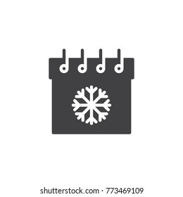 Calendar with snowflake icon vector, filled flat sign, solid pictogram isolated on white. Winter season symbol, logo illustration.