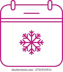 Calendario con copo de nieve aislado sobre fondo blanco, ilustración