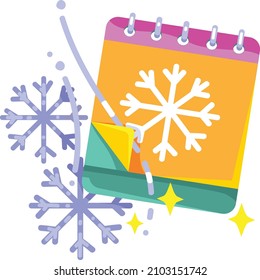 calendar and snowflake isolated from the white background