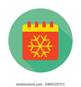 Calendar Snowflake Long Shadows Icon Vector Illustration Isolated on Transparent Background. Use for Xmas, Decoration, Greeting Card Etc.