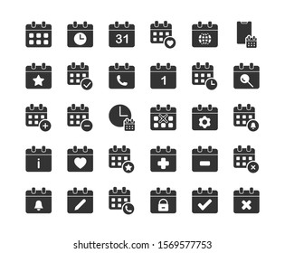 Calendar solid icon set. Vector and Illustration.