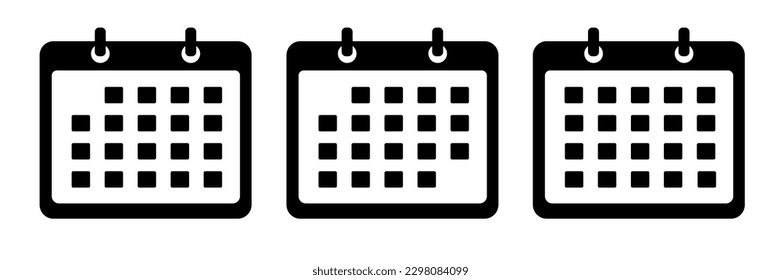 Iconos sólidos del calendario. Ilustración del calendario vectorial. 