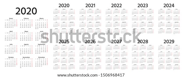 Calendar Spanish 2020 2021 2022 2023 Stock Vector Royalty Free 1506968417