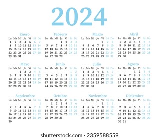 Calendar in Spanish for 2024. The week starts on Monday.	