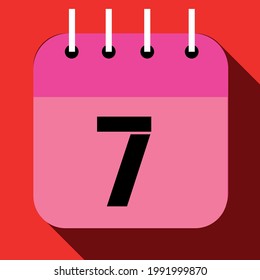 Calendar with a specific day, with one day of the month, day 7. In red and pink.