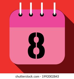 Calendario con un día específico, con un día del mes, día 8. En rojo y rosa.