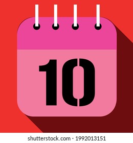 Calendar with a specific day, with one day of the month, day 10. In red and pink.