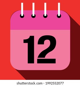 Calendar with a specific day, with one day of the month, day 12. In red and pink.