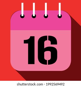 Calendar with a specific day, with one day of the month, day 16. In red and pink.