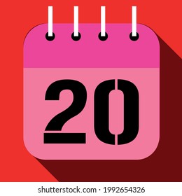 Calendario con un día específico, con un día del mes, día 20. En rojo y rosa.