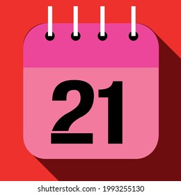 Calendar with a specific day, with one day of the month, day 21. In red and pink.