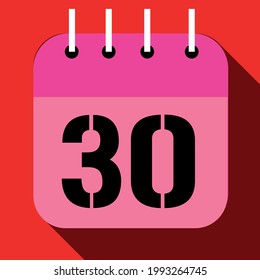 Calendario con un día específico, con un día del mes, día 30. En rojo y rosa.