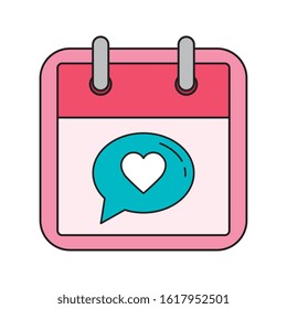 calendar and speech bubble with heart vector illustration design