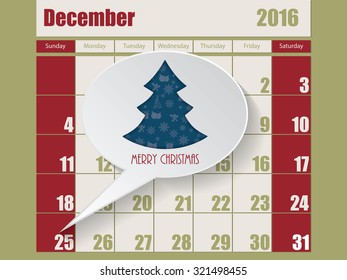 Calendar with speech bubble showing 2016 christmas date