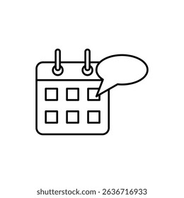 calendário com balões de fala, comentários sobre datas específicas ou mensagens de evento, adequado para design da web, aplicativos móveis, interfaces do usuário e apresentações sobre gerenciamento de tempo, comunicação ou planejamento
