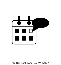 calendar with speech bubbles, comments on specific dates, or event messages, suitable for web design, mobile apps, user interfaces, and presentations on time management, communication, or planning
