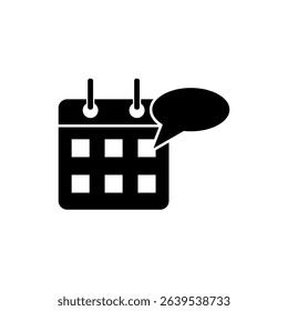 calendar with speech bubbles, comments on specific dates, or event messages, suitable for web design, mobile apps, user interfaces, and presentations on time management, communication, or planning