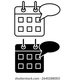 calendar with speech bubbles, comments on specific dates, or event messages, suitable for web design, mobile apps, user interfaces, and presentations on time management, communication, or planning