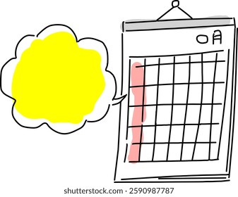 calendar and speech bubbles rough simple line drawing hand drawing vector illustration