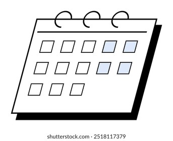 Calendario con un enlace en espiral y fechas resaltadas para indicar eventos importantes. Ideal para la planificación, organización, programación, gestión del tiempo y recordatorios. Estilo de diseño plano.