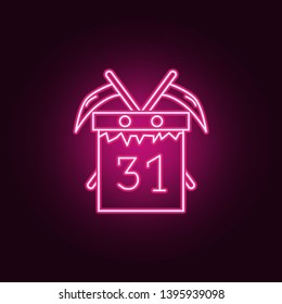 Calendar with spits iconhalloween holiday symbol neon icon. Elements of Halloween set. Simple icon for websites, web design, mobile app, info graphics