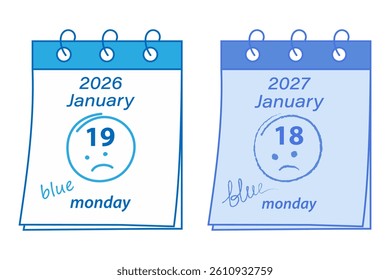 Calendar Spring bound pages 2026 January 19 2027 January 18 Freehand Stroke the Date Lettering blue