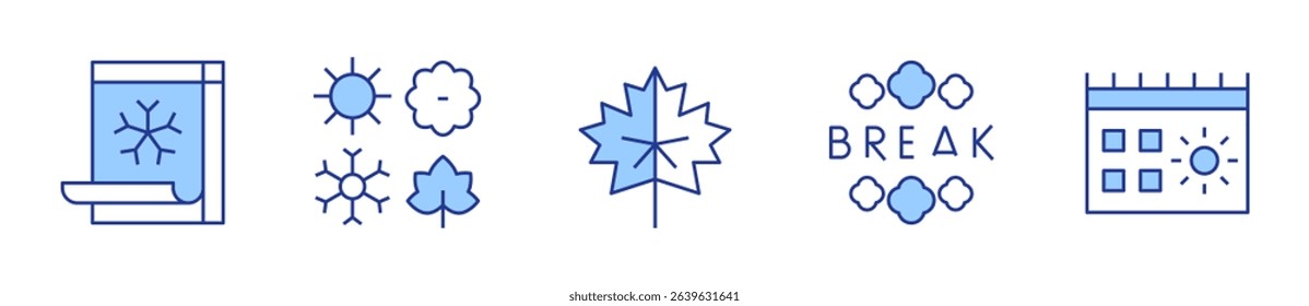 calendar, spring break, seasons, leaf. Seasons Icon vector illustration. Line Duotone style. Editable stroke.