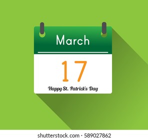 Calendar with St. Patrick Day date icon. Flat illustration of calendar with St. Patrick Day date icon for web on flat green background